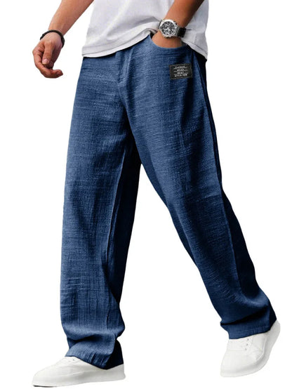 Men's Loose Straight Pants Casual Breathable Badge Streetwear Trousers