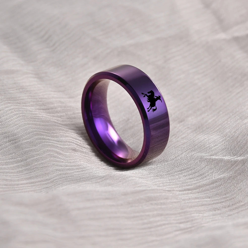 New Design 8mm Width Black Titanium Stainless Bull Skull Ring