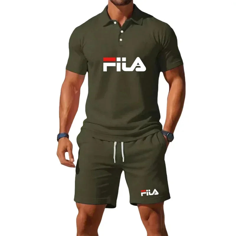 Men's Summer Mesh Breathable Polo Shirt and Jogging Shorts Fashion Fitness Basketball Tracksuit Casual Outfit