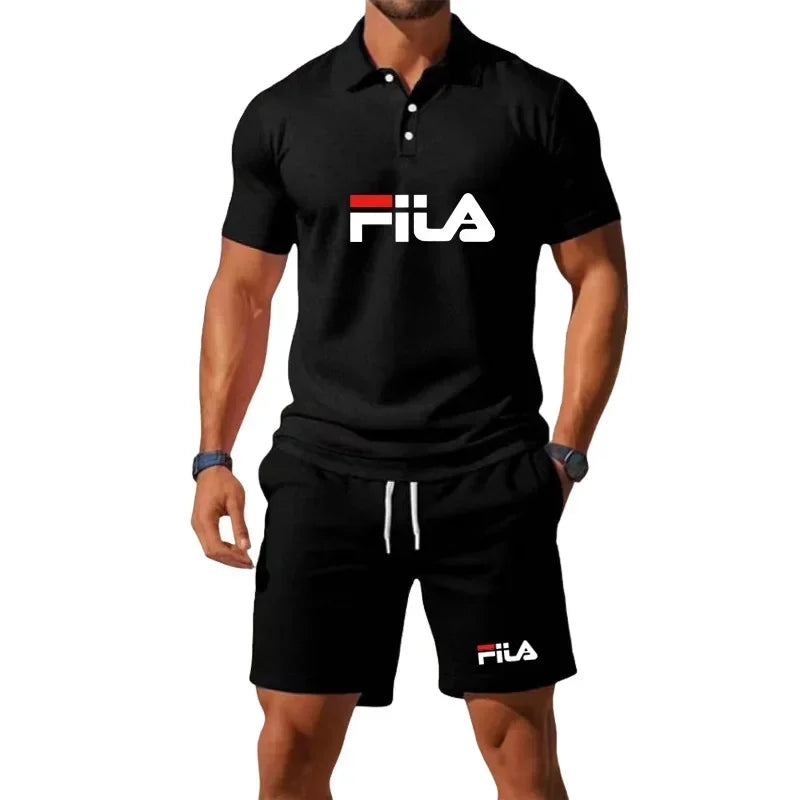 Men's Summer Mesh Breathable Polo Shirt and Jogging Shorts Fashion Fitness Basketball Tracksuit Casual Outfit