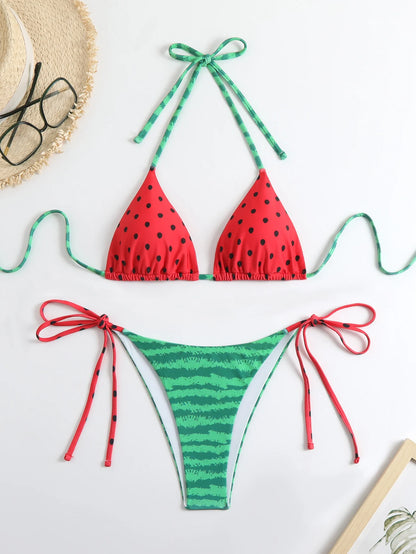 Triangle String Bikinis 2026 Halter Swimsuit Women Watermelon Sexy Swimwear Female Bathers Bathing Swimming Swim Suit Beachwear