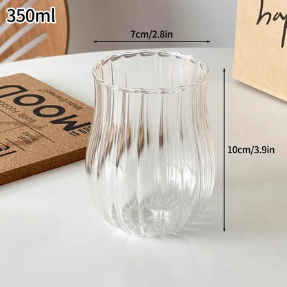 Drinking Glasses Cup   Coffee Milk Juice Mug Cup Transparent Water Bottle Iced Coffee Stripe Cups 텀블러