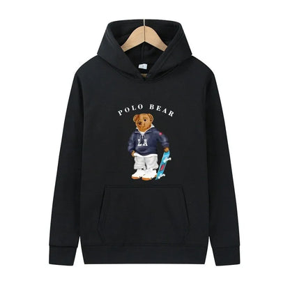 Casual and comfortable sweatshirt, fashionable and versatile hooded sweatshirt, teddy bear printed hooded sweatshirt