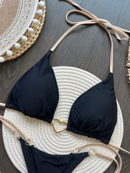 New Solid Color White Bikini Women suit Low Waist Lace-up Fashionable Swimsuit Two-piece Set
