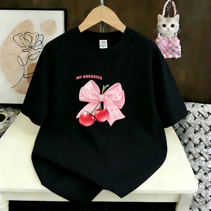 Women's Casual T-Shirt Cute Bow Print Loose Short Sleeve Tee Summer Fashion Tops New Sweet Clothes