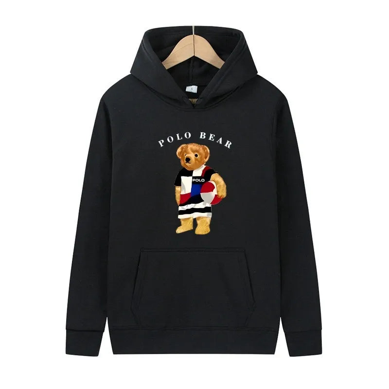 Casual and comfortable sweatshirt, fashionable and versatile hooded sweatshirt, teddy bear printed hooded sweatshirt