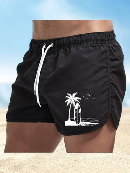 Men's summer beach print shorts, casual running shorts, lightweight quick drying swim trunks, suitable for daily wear by both me