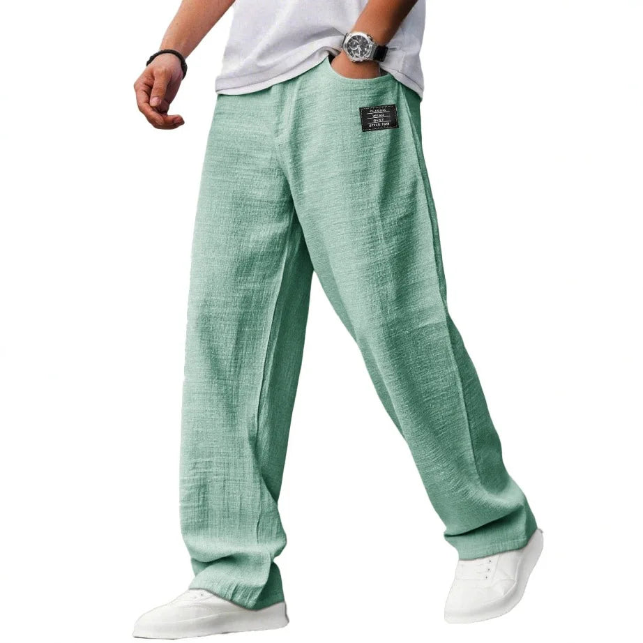 Men's Loose Straight Pants Casual Breathable Badge Streetwear Trousers