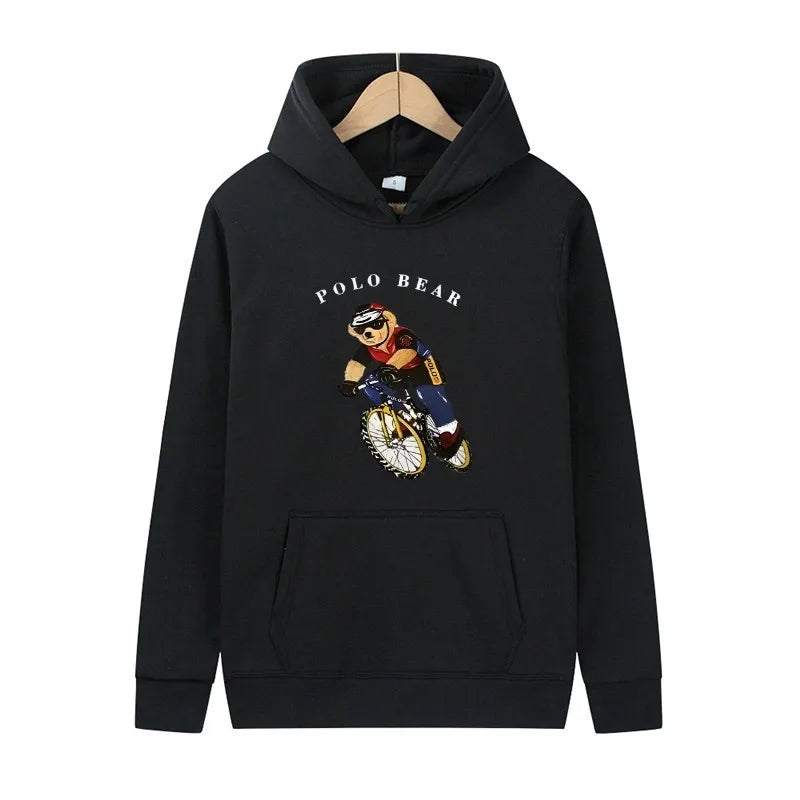 Casual and comfortable sweatshirt, fashionable and versatile hooded sweatshirt, teddy bear printed hooded sweatshirt