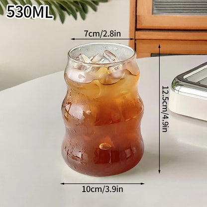 Drinking Glasses Cup   Coffee Milk Juice Mug Cup Transparent Water Bottle Iced Coffee Stripe Cups 텀블러