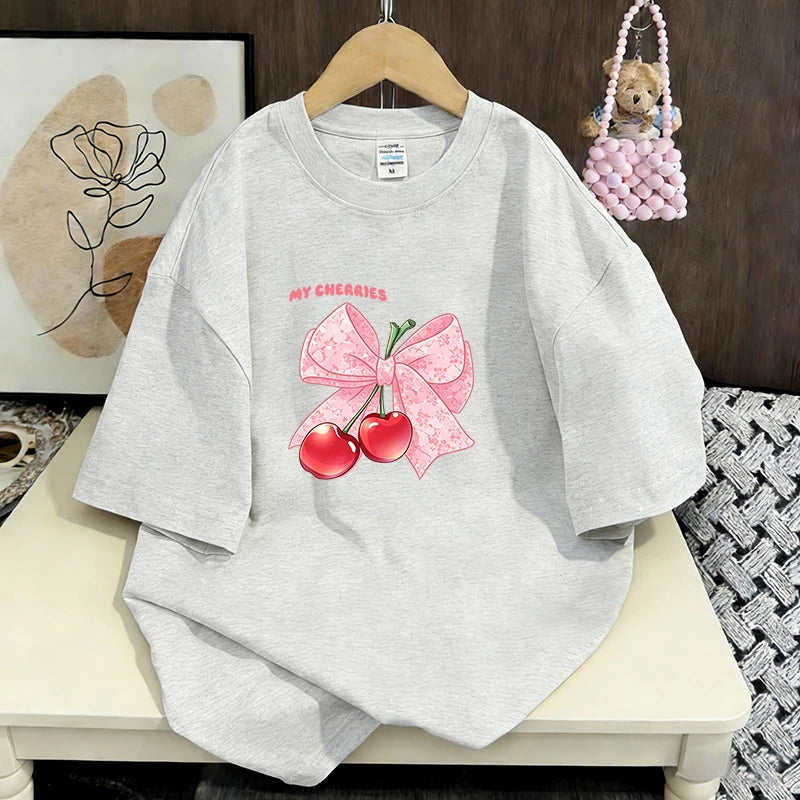 Women's Casual T-Shirt Cute Bow Print Loose Short Sleeve Tee Summer Fashion Tops New Sweet Clothes