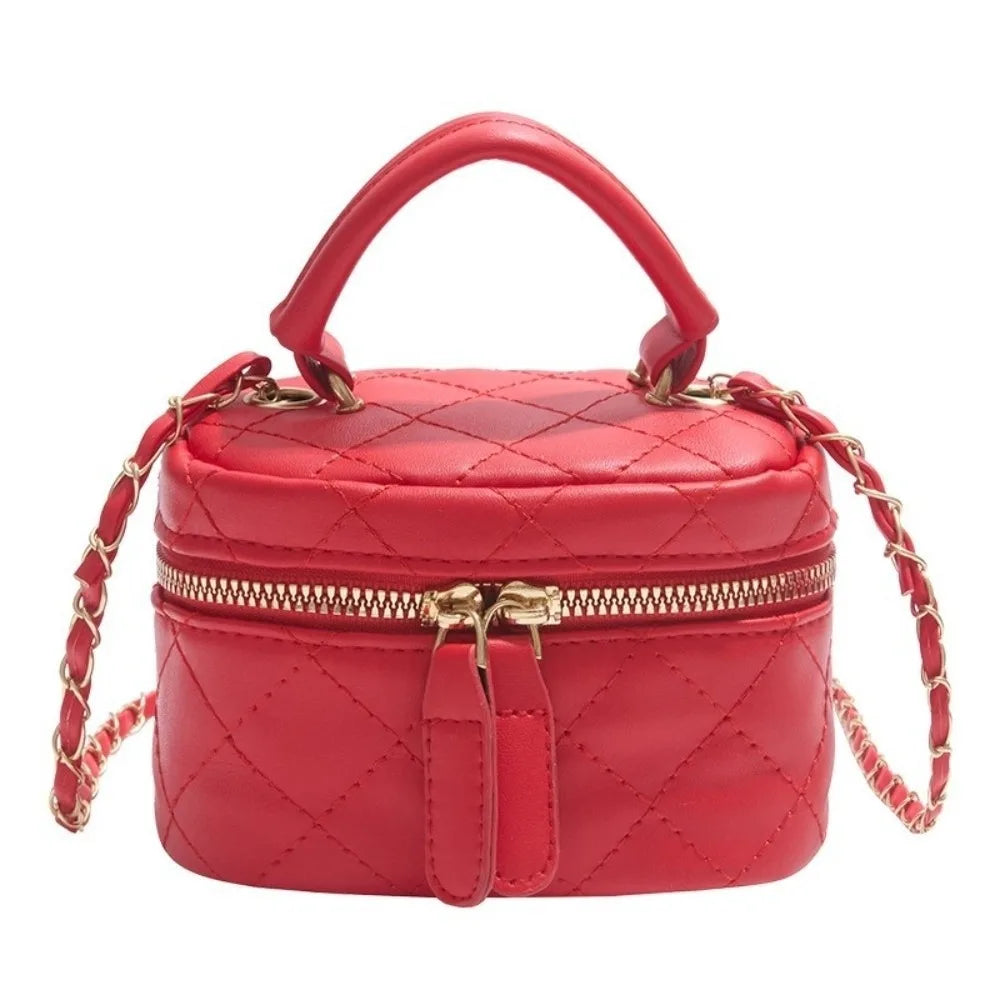 Mini Diamond Quilted Leather Bucket Bag Multi-Color with Gold Chain Shoulder Strap Plaid Chain Bag Checkered Pattern