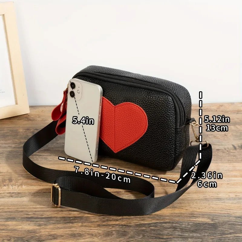 Lychee Pattern Heart-Shaped Crossbody Bag, Stylish Mini Shoulder Bag, Women'S Zippered Square Wallet, Suitable for Women, Girls