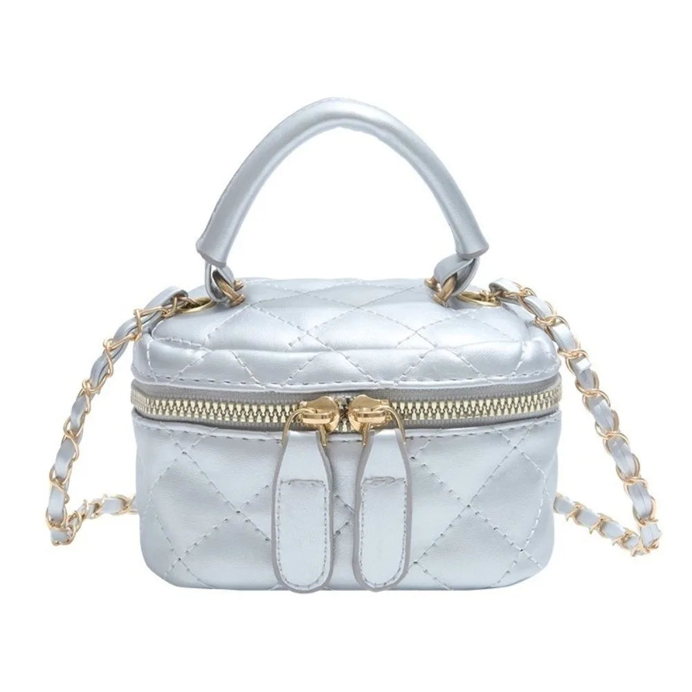 Mini Diamond Quilted Leather Bucket Bag Multi-Color with Gold Chain Shoulder Strap Plaid Chain Bag Checkered Pattern