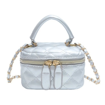 Mini Diamond Quilted Leather Bucket Bag Multi-Color with Gold Chain Shoulder Strap Plaid Chain Bag Checkered Pattern