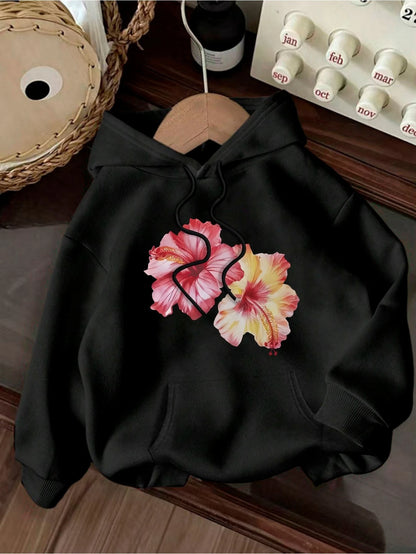 Colorful Floral Hoodie Casual Long Sleeved Top Sweatshirt Women's Clothing