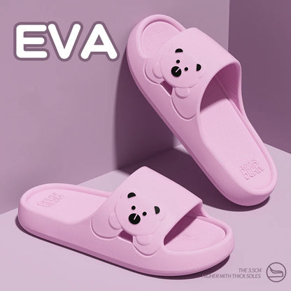 Cute Cartoon Bear Slippers Women Lightweight Eva Soft Sole Platform Slides Woman Comfortable Non Slip Home Slippers Shoes