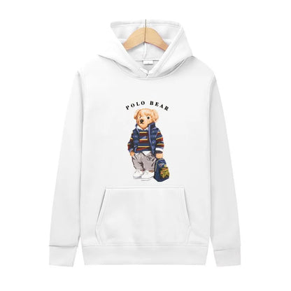 Casual and comfortable sweatshirt, fashionable and versatile hooded sweatshirt, teddy bear printed hooded sweatshirt