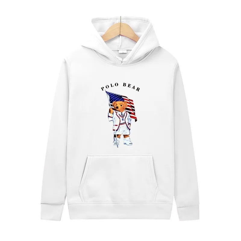 Casual and comfortable sweatshirt, fashionable and versatile hooded sweatshirt, teddy bear printed hooded sweatshirt