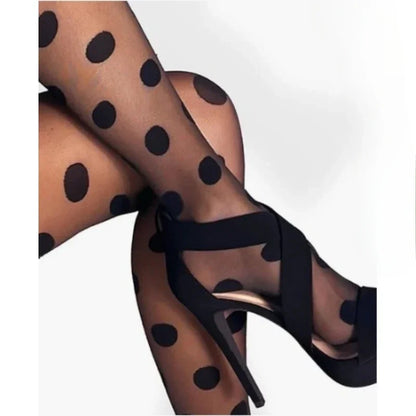 Polka Dot Mesh Tights High Waist Slim