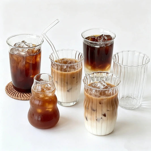 Drinking Glasses Cup   Coffee Milk Juice Mug Cup Transparent Water Bottle Iced Coffee Stripe Cups 텀블러