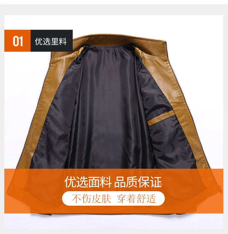 New  style leather jacket for men, spring-autumn men's clothing, fitted stand-up collar top coat