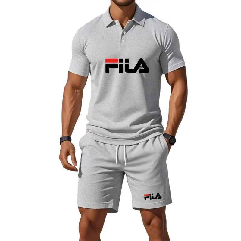 Men's Summer Mesh Breathable Polo Shirt and Jogging Shorts Fashion Fitness Basketball Tracksuit Casual Outfit
