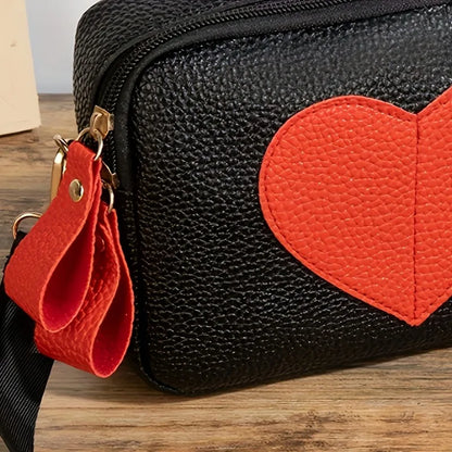 Lychee Pattern Heart-Shaped Crossbody Bag, Stylish Mini Shoulder Bag, Women'S Zippered Square Wallet, Suitable for Women, Girls