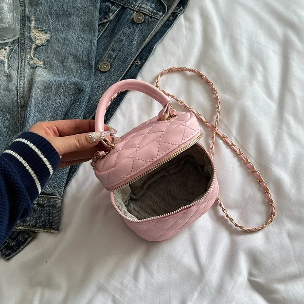 Mini Diamond Quilted Leather Bucket Bag Multi-Color with Gold Chain Shoulder Strap Plaid Chain Bag Checkered Pattern