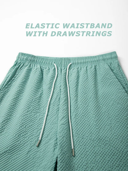 Men's Casual Seersucker Beach Shorts Summer Quick Dry Board Shorts with Side Pockets Beachwear Swimwear Swimsuit Swim Trunks