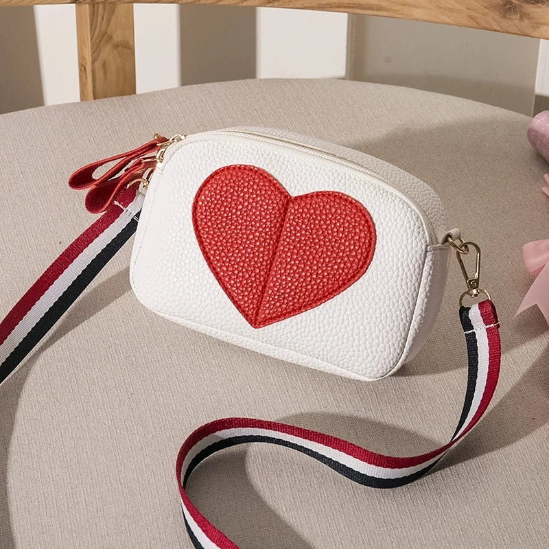 Lychee Pattern Heart-Shaped Crossbody Bag, Stylish Mini Shoulder Bag, Women'S Zippered Square Wallet, Suitable for Women, Girls