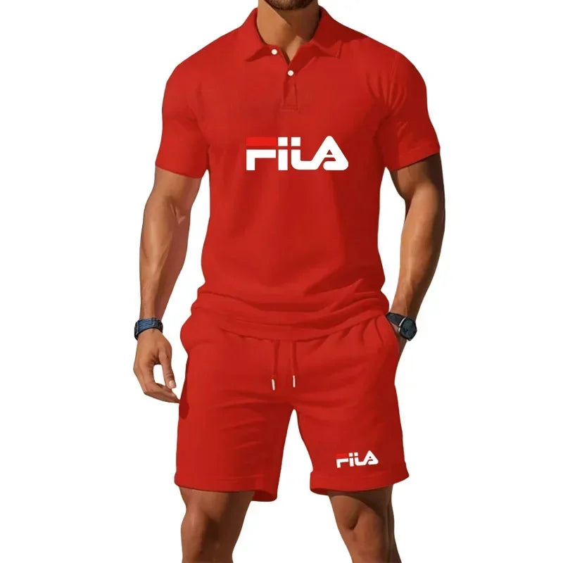 Men's Summer Mesh Breathable Polo Shirt and Jogging Shorts Fashion Fitness Basketball Tracksuit Casual Outfit