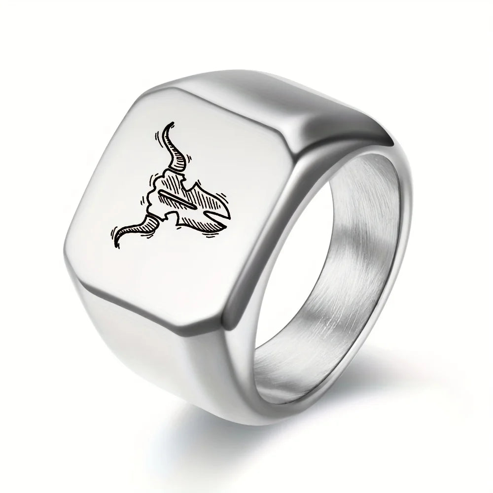 New Design 8mm Width Black Titanium Stainless Bull Skull Ring