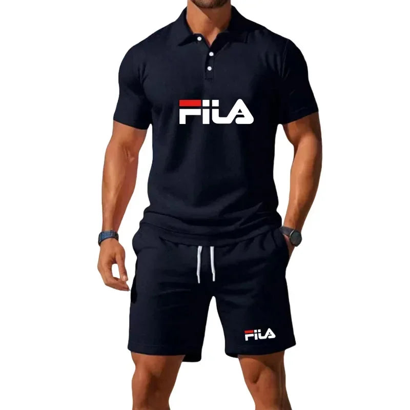Men's Summer Mesh Breathable Polo Shirt and Jogging Shorts Fashion Fitness Basketball Tracksuit Casual Outfit