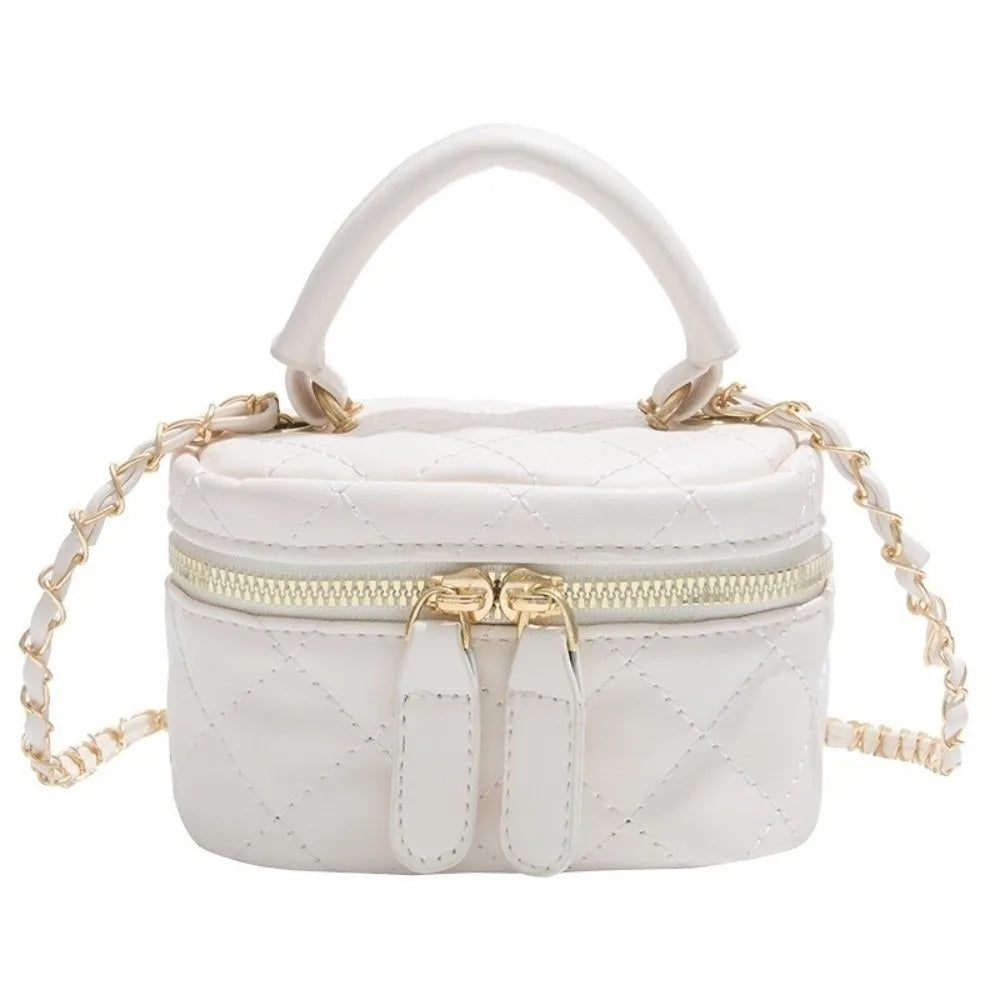 Mini Diamond Quilted Leather Bucket Bag Multi-Color with Gold Chain Shoulder Strap Plaid Chain Bag Checkered Pattern