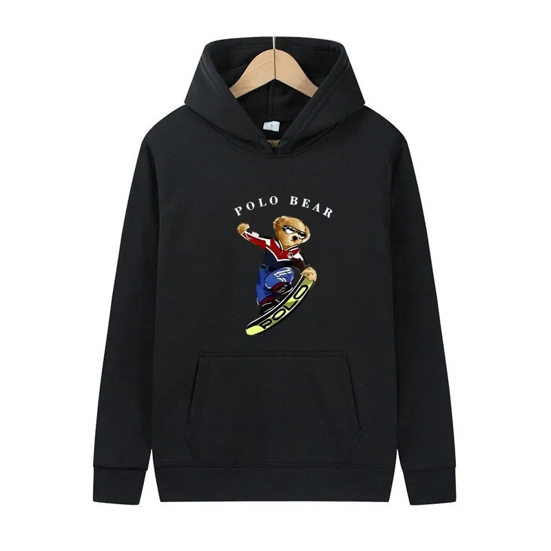 Casual and comfortable sweatshirt, fashionable and versatile hooded sweatshirt, teddy bear printed hooded sweatshirt