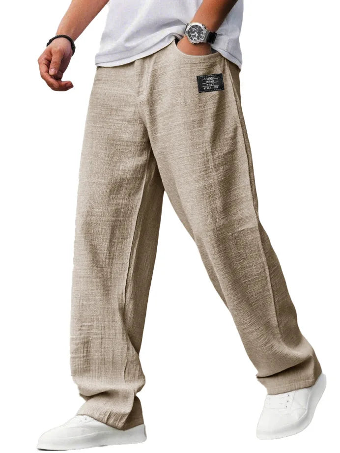 Men's Loose Straight Pants Casual Breathable Badge Streetwear Trousers