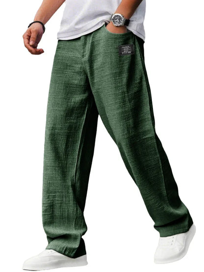 Men's Loose Straight Pants Casual Breathable Badge Streetwear Trousers