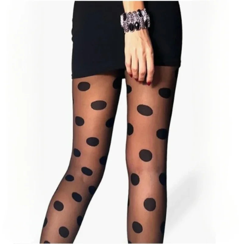 Polka Dot Mesh Tights High Waist Slim