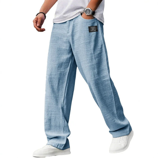 Men's Loose Straight Pants Casual Breathable Badge Streetwear Trousers