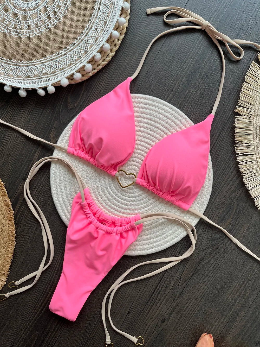 New Solid Color White Bikini Women suit Low Waist Lace-up Fashionable Swimsuit Two-piece Set