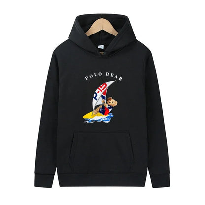 Casual and comfortable sweatshirt, fashionable and versatile hooded sweatshirt, teddy bear printed hooded sweatshirt