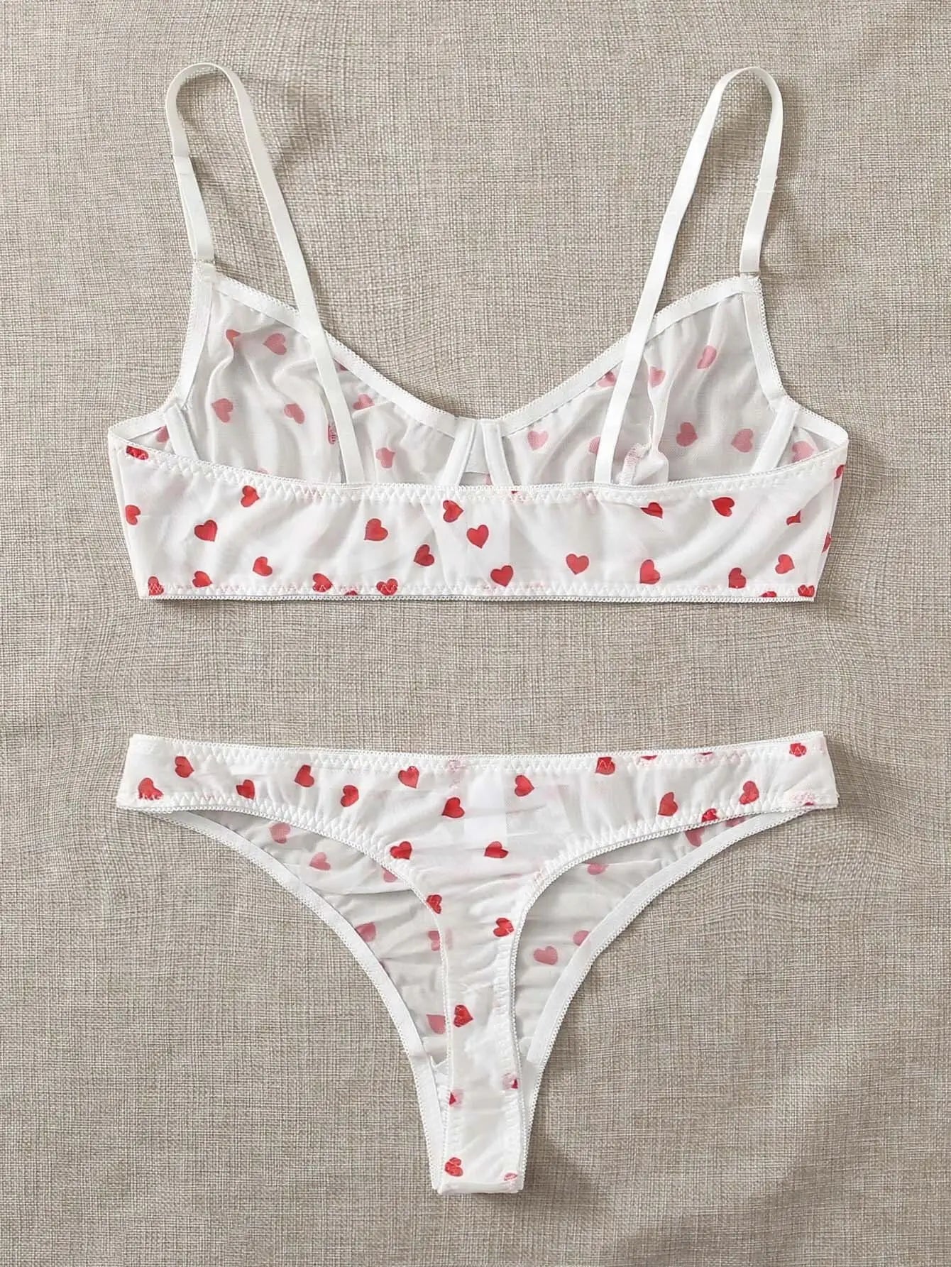 Women’s Bra Set – Sexy Heart Print Lingerie with Push-Up Bra & Body Shorts, Transparent Fancy Intimate Underwear