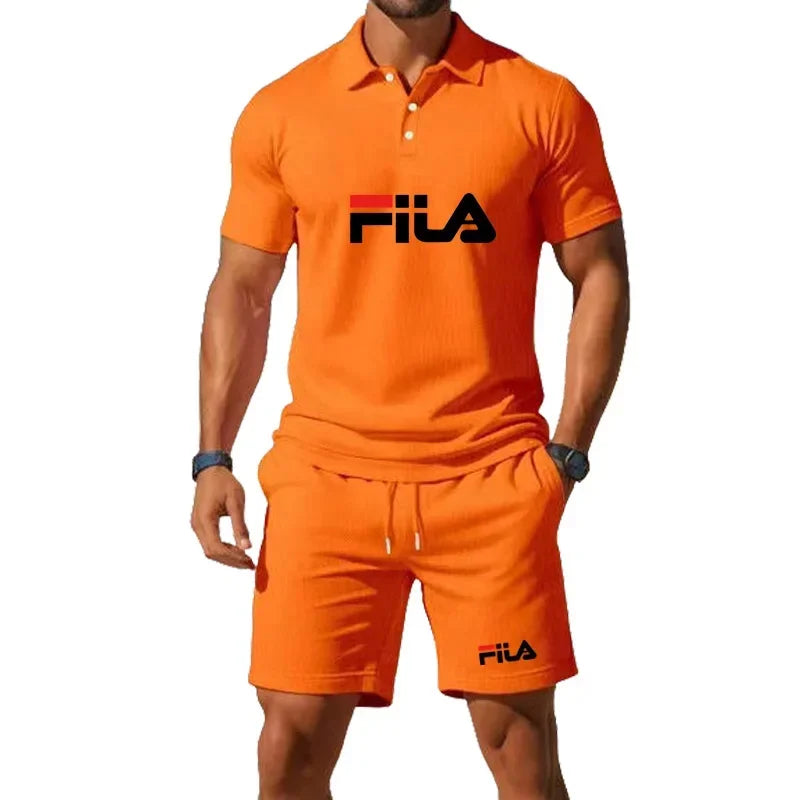 Men's Summer Mesh Breathable Polo Shirt and Jogging Shorts Fashion Fitness Basketball Tracksuit Casual Outfit