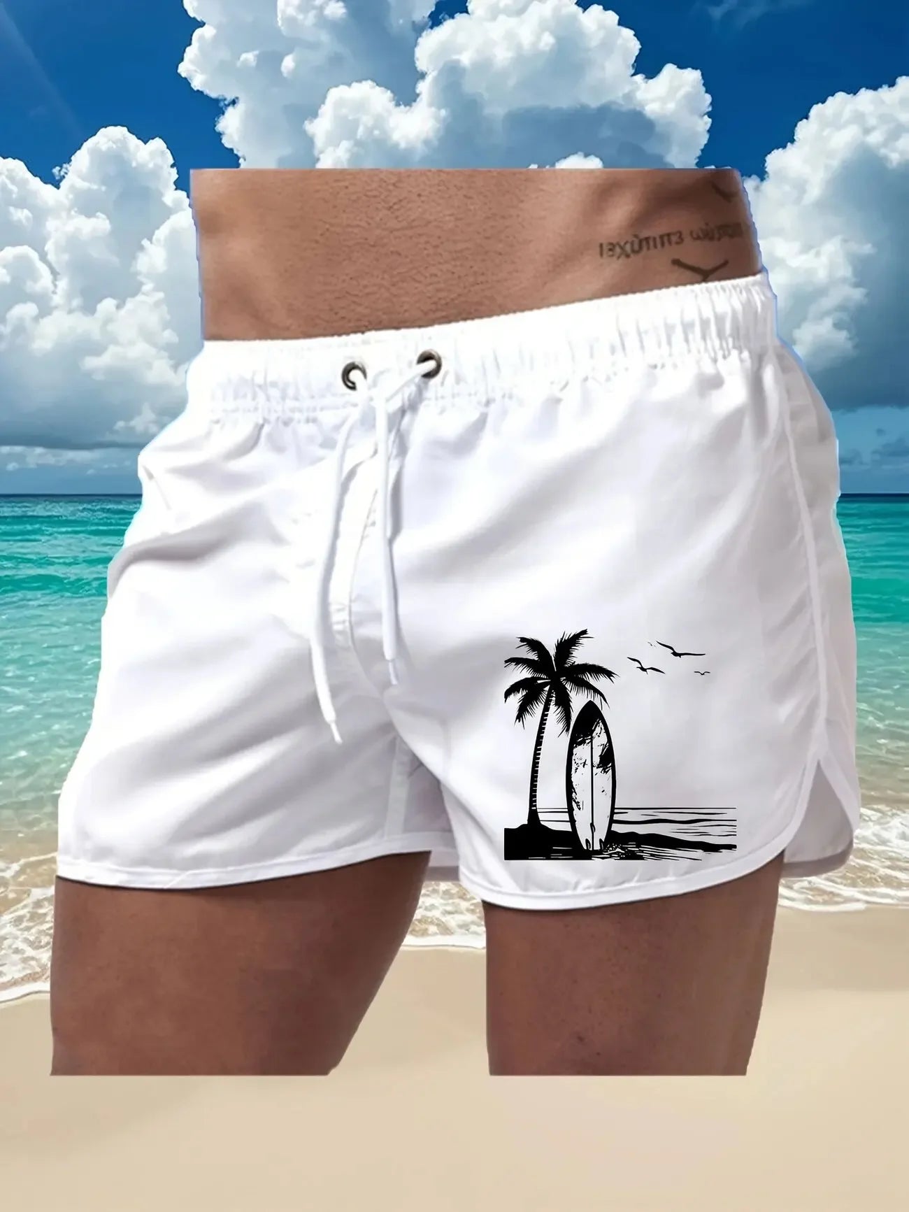 Men's summer beach print shorts, casual running shorts, lightweight quick drying swim trunks, suitable for daily wear by both me