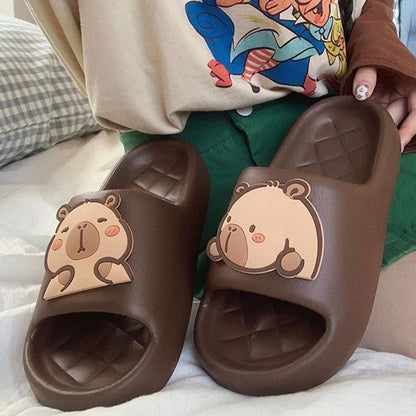2026 new Cute Capybara Design Thick Sole Women Slippers Slides Bathroom Beach Indoor Sandals Summer Couple Shoes