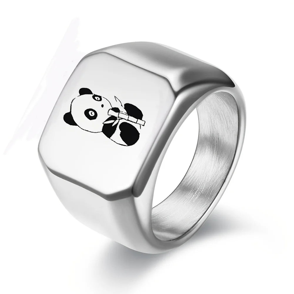 New Design 8mm Width Black Titanium Stainless Bull Skull Ring