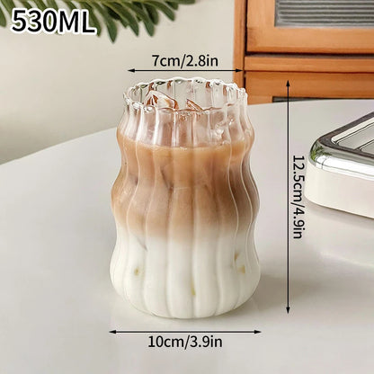 Drinking Glasses Cup   Coffee Milk Juice Mug Cup Transparent Water Bottle Iced Coffee Stripe Cups 텀블러