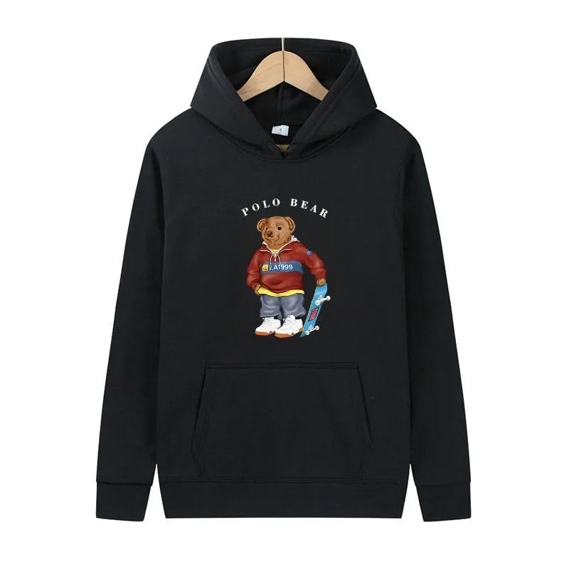 Casual and comfortable sweatshirt, fashionable and versatile hooded sweatshirt, teddy bear printed hooded sweatshirt