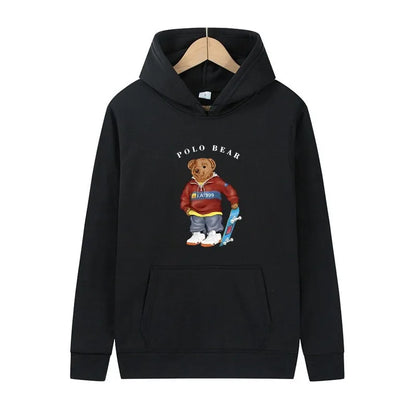 Casual and comfortable sweatshirt, fashionable and versatile hooded sweatshirt, teddy bear printed hooded sweatshirt